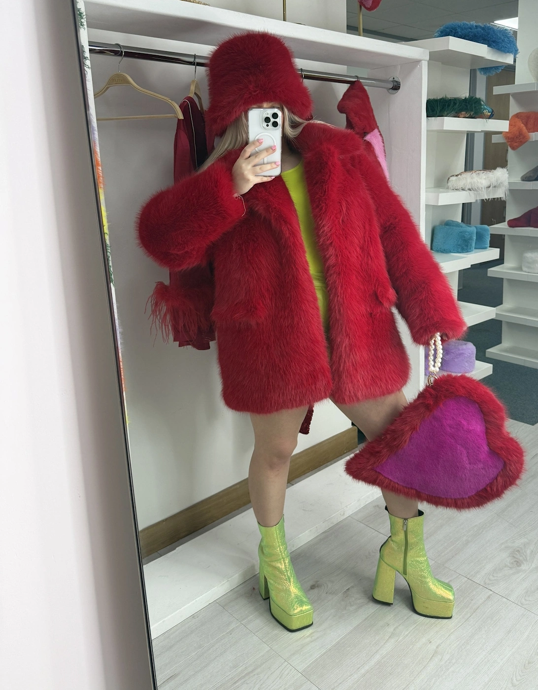 Faux Fur Red Midi Coat