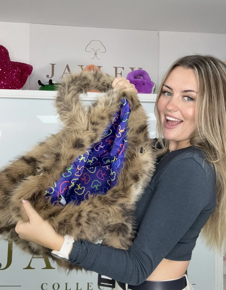 Animal Print Bamboo Blend Faux Fur Large Tote Bag