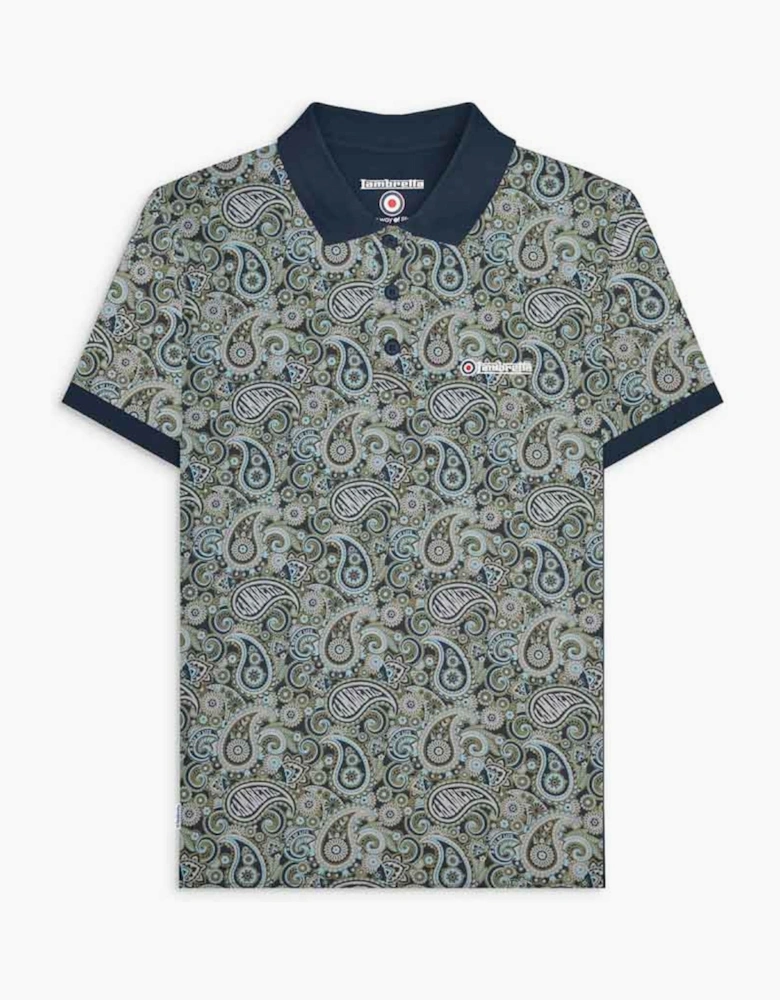 Lambretta Mens Paisley Brand Three Button Retro Polo Shirt Top