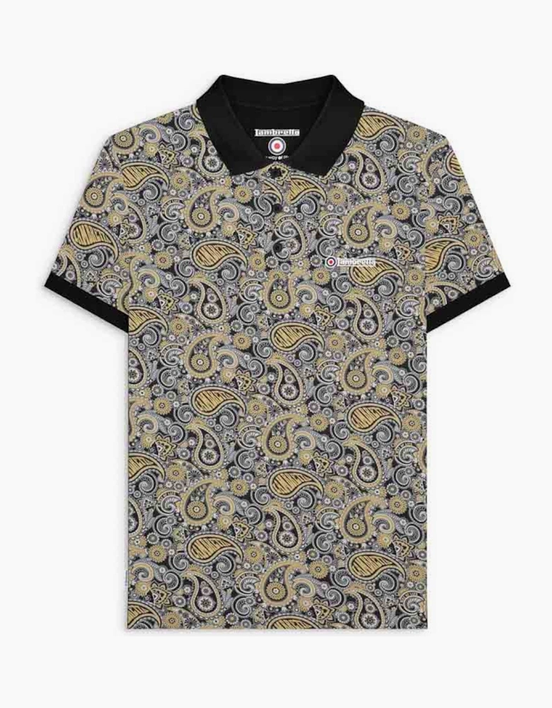 Lambretta Mens Paisley Brand Three Button Retro Polo Shirt Top