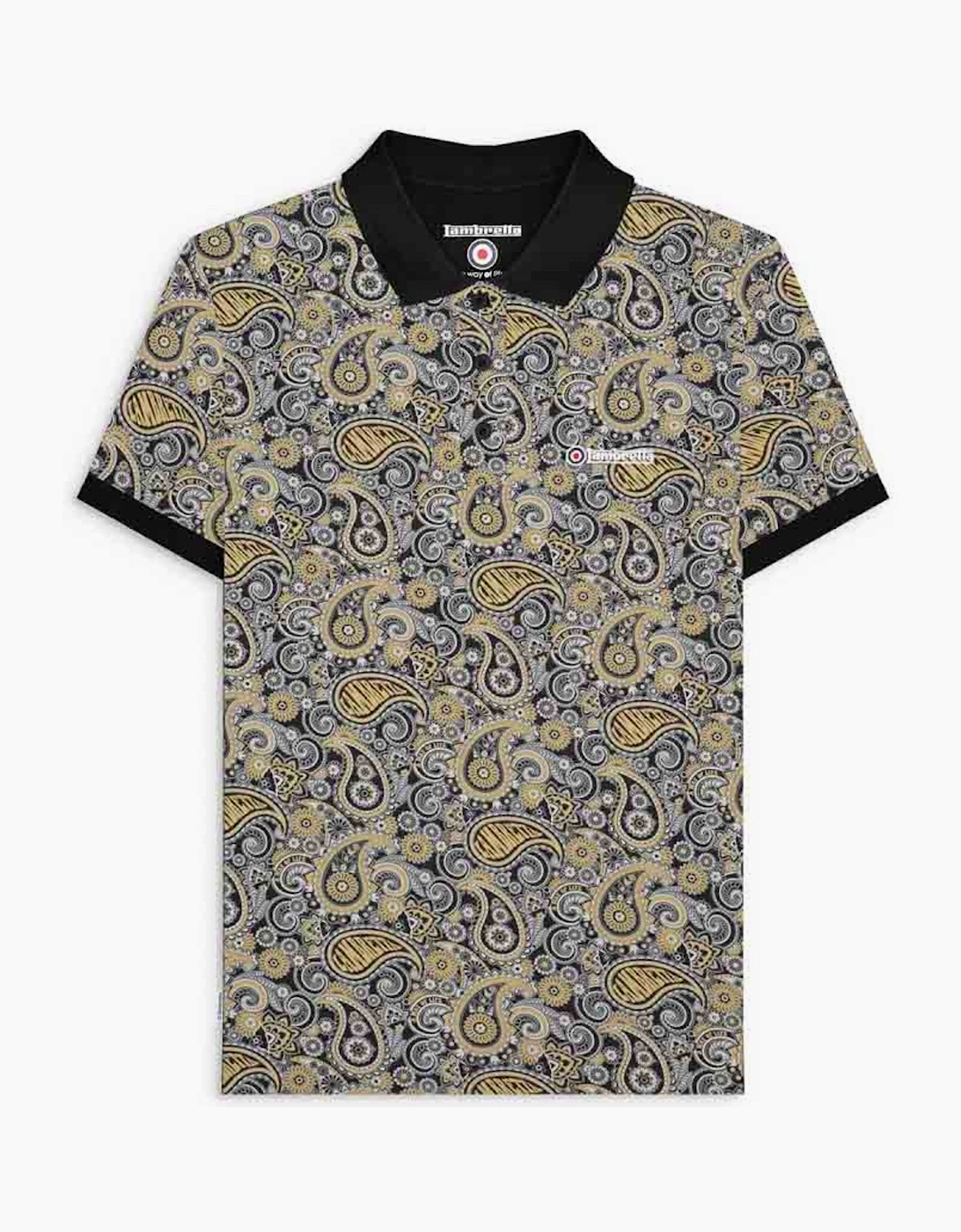 Lambretta Mens Paisley Brand Three Button Retro Polo Shirt Top