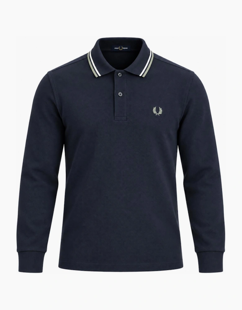 Fred Perry Long Sleeve Twin Tipped Polo Shirt Dark Airforce/Ecru/Seagrass