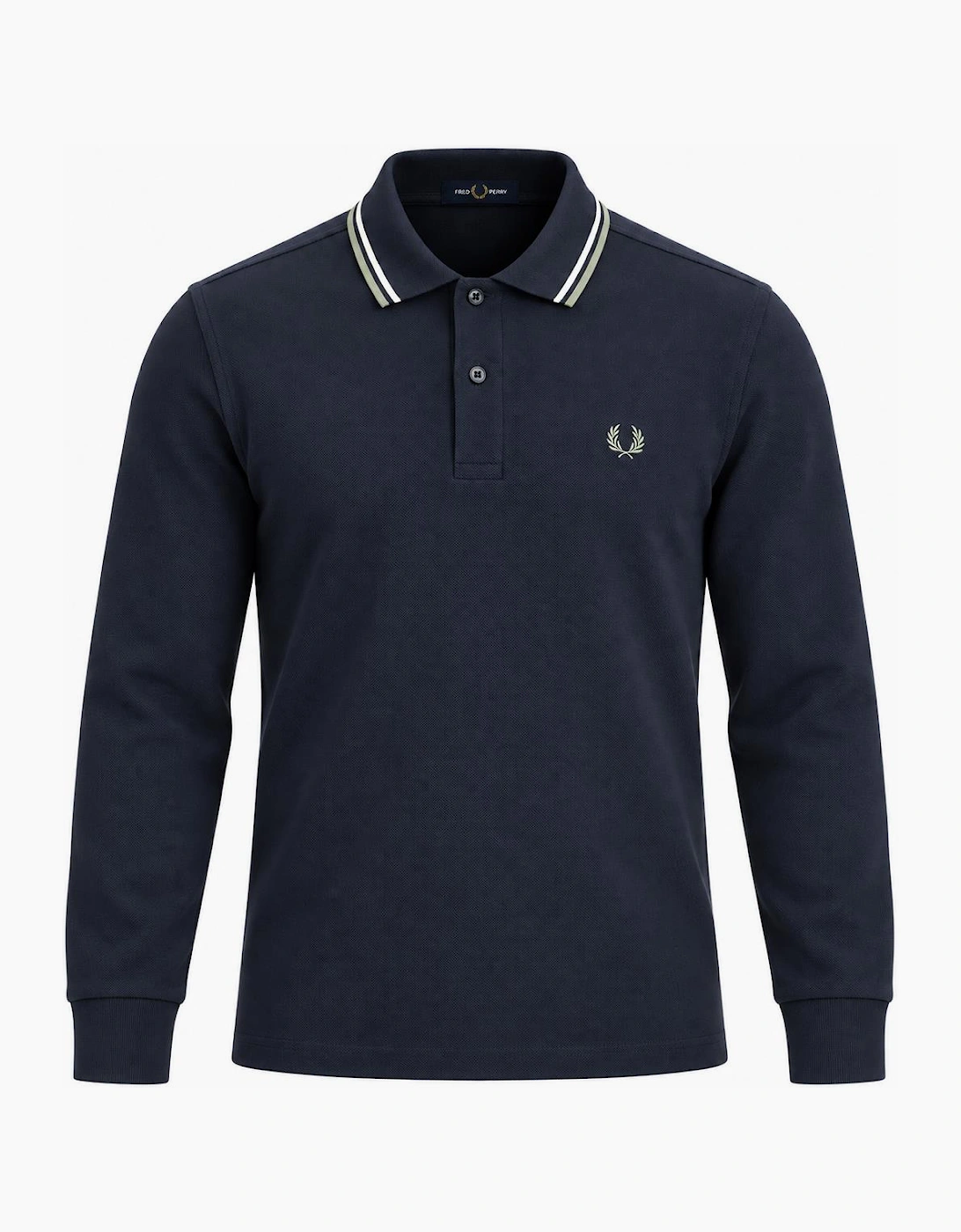 Fred Perry Long Sleeve Twin Tipped Polo Shirt Dark Airforce/Ecru/Seagrass