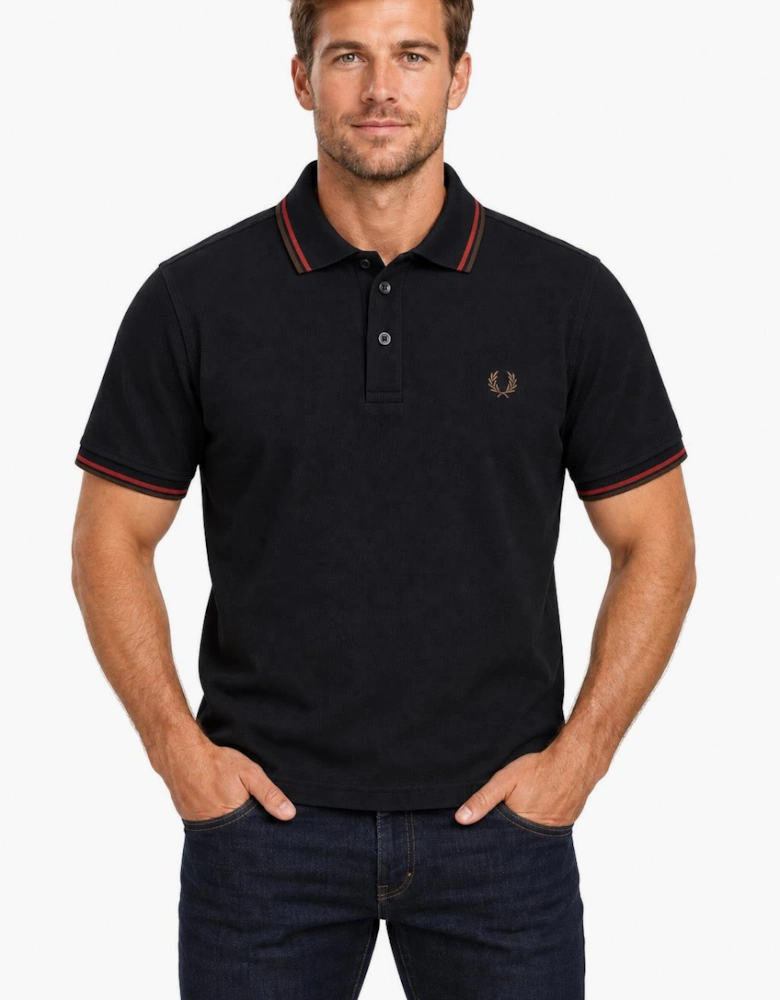 Fred Perry Twin Tipped Polo Shirt Navy/Brandy/Rich Brown