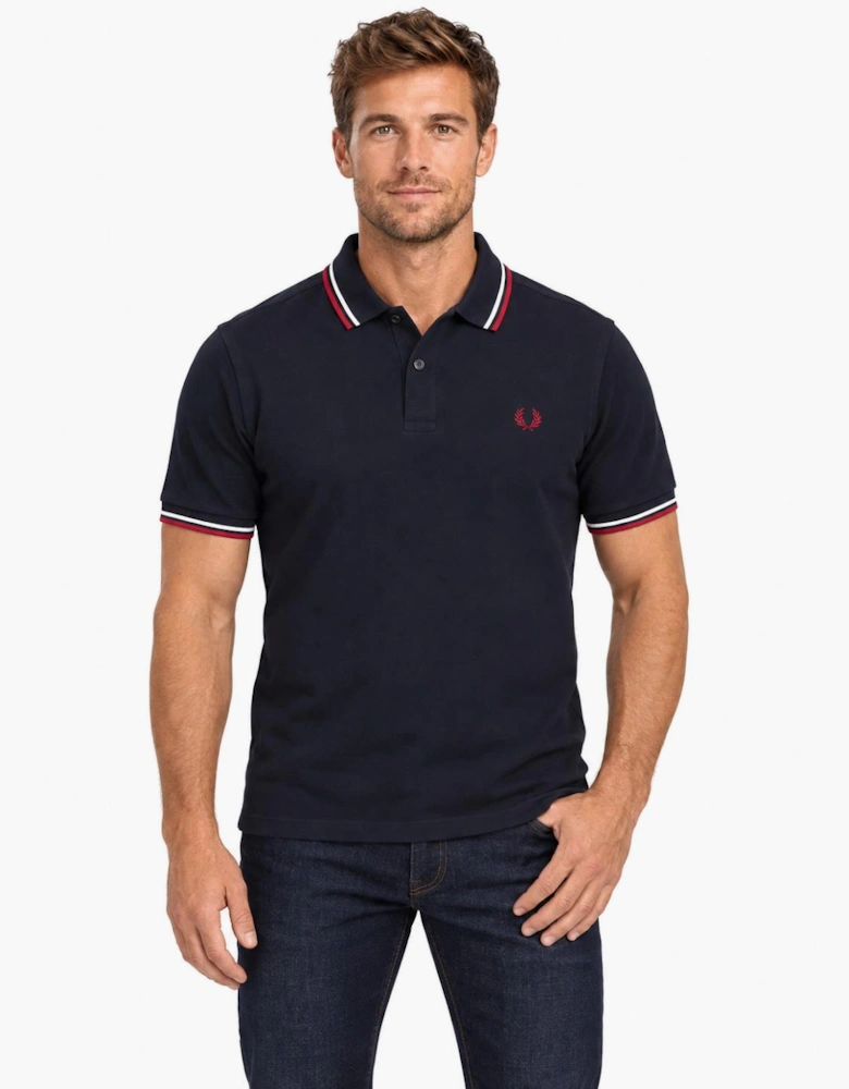 Fred Perry Twin Tipped Polo Shirt Navy/Snow White/Burnt Red