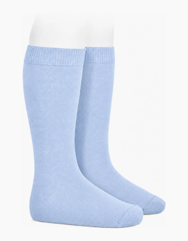 Pale Blue 410 Plain Knee Socks