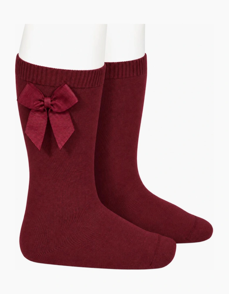 Girls Burgundy 575 Bow Knee Socks