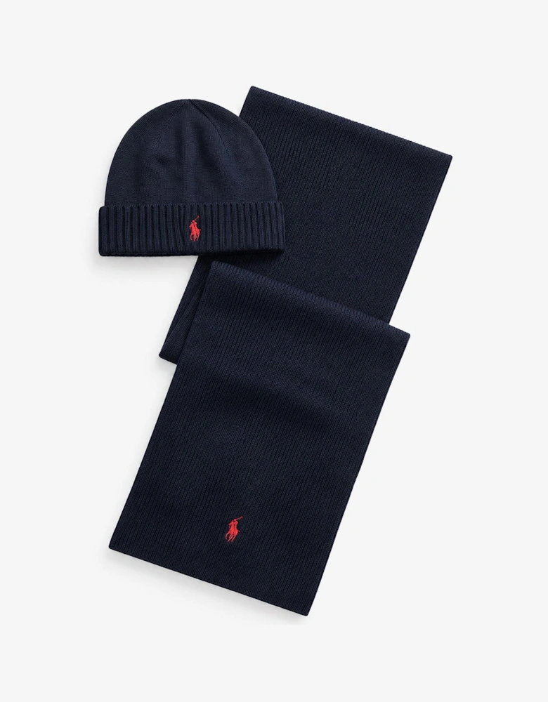 Polo Ralph Lauren Hat and Scarf Set Mens Beanie Hunter Navy