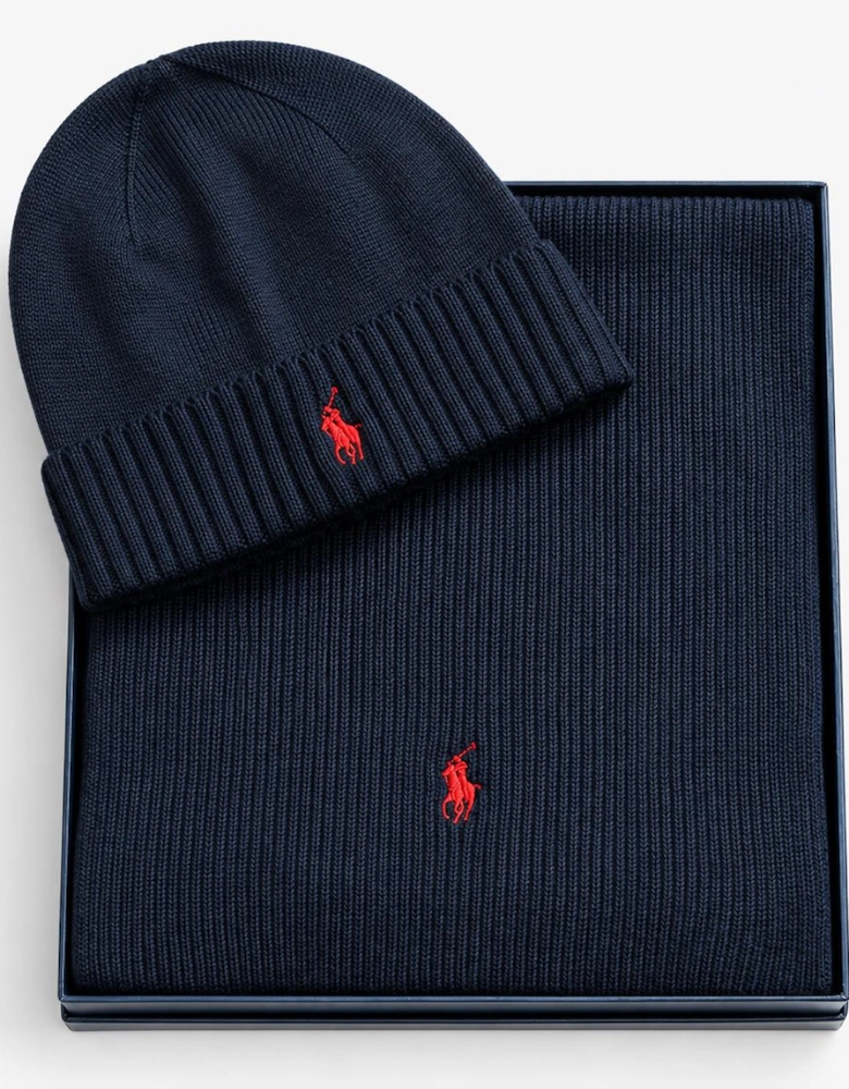 Polo Ralph Lauren Hat and Scarf Set Mens Beanie Hunter Navy