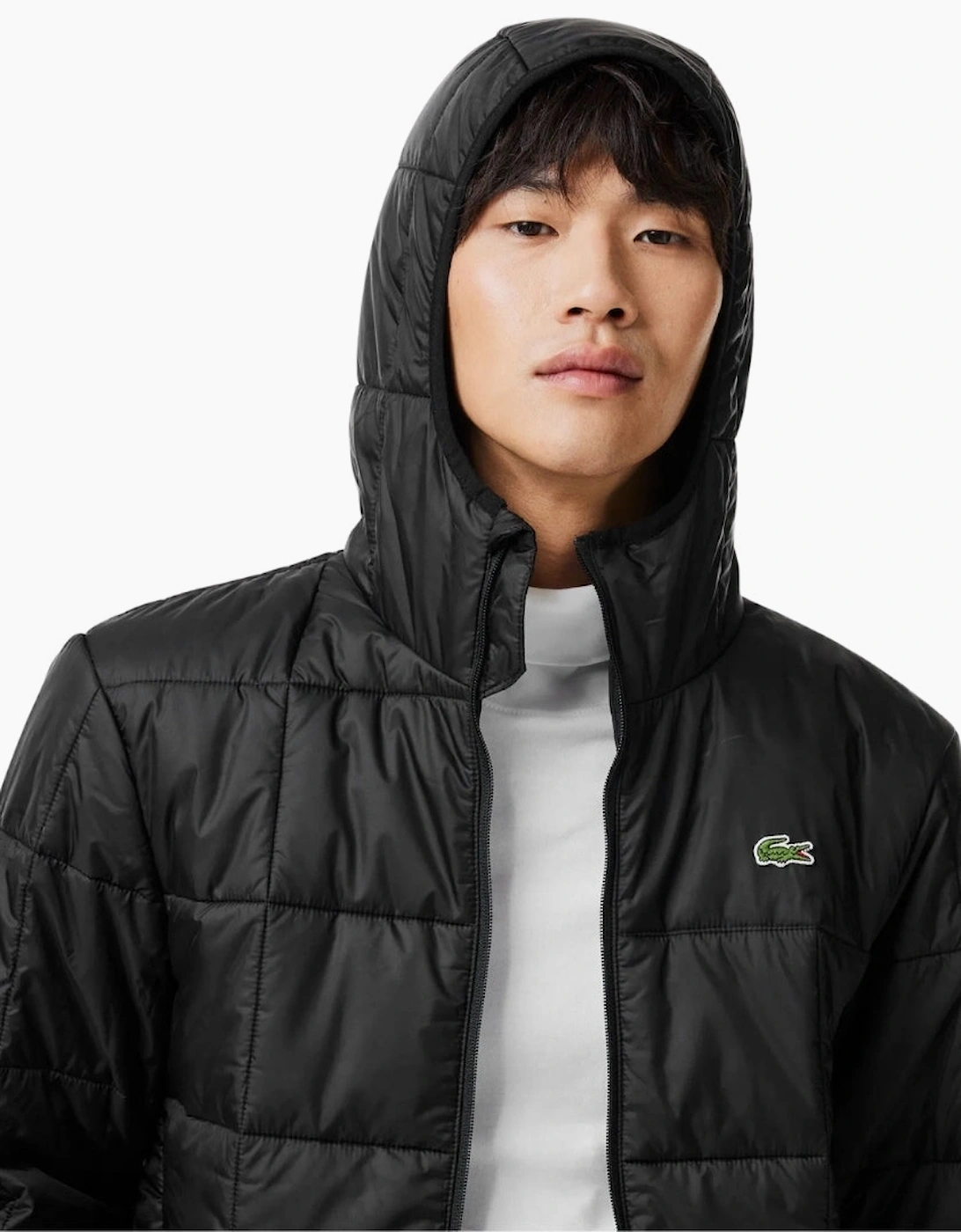 Lacoste Waterproof Logo Hooded Black Puffer Jacket