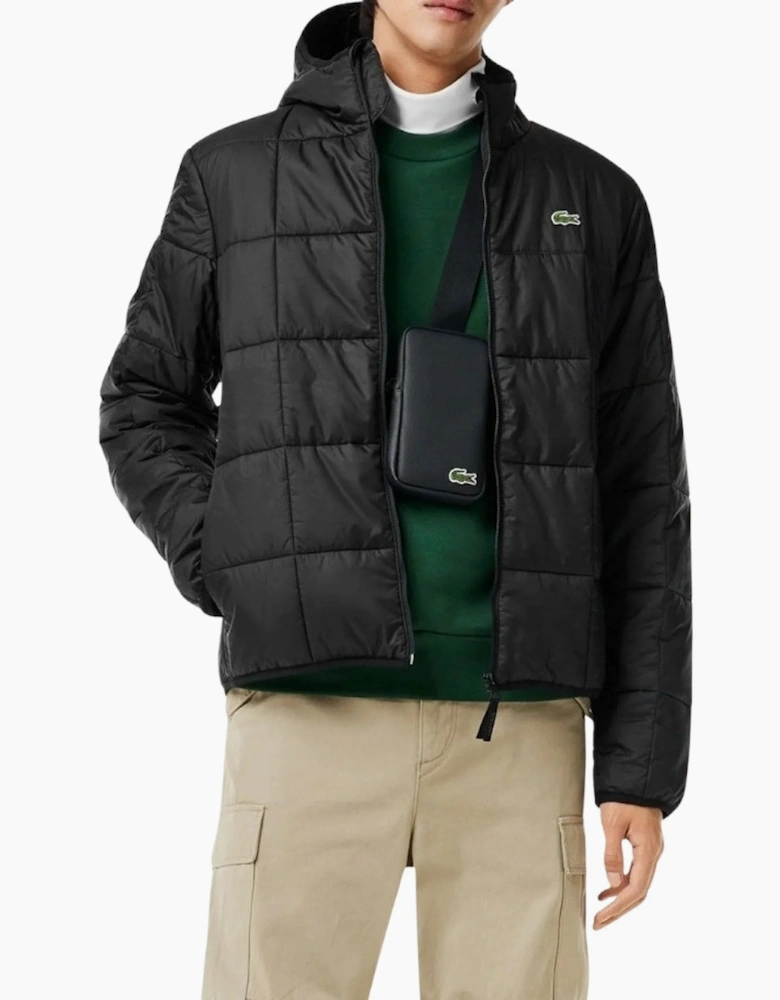 Lacoste Waterproof Logo Hooded Black Puffer Jacket
