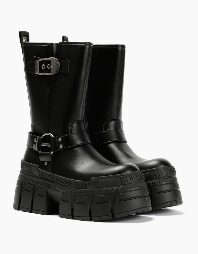 Buffalo Gospher Biker Mid Vegan Women's Black Boots
