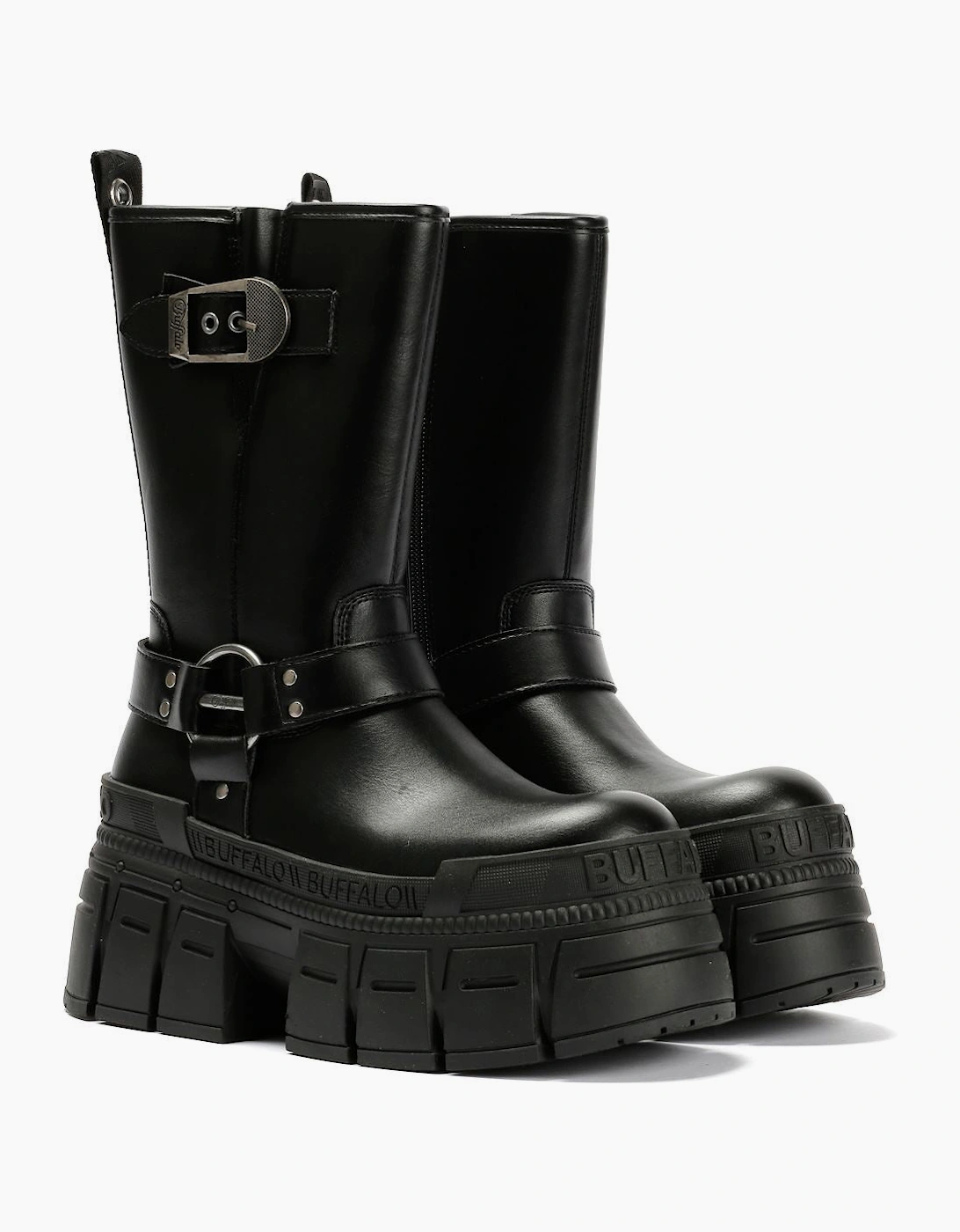 Buffalo Gospher Biker Mid Vegan Women's Black Boots