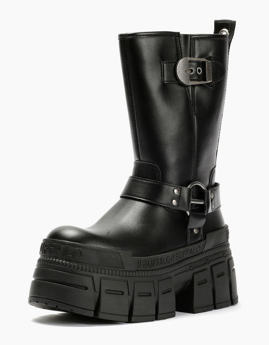 Buffalo Gospher Biker Mid Vegan Women's Black Boots