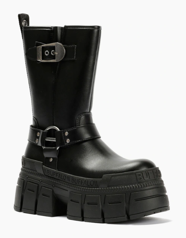 Buffalo Gospher Biker Mid Vegan Women's Black Boots