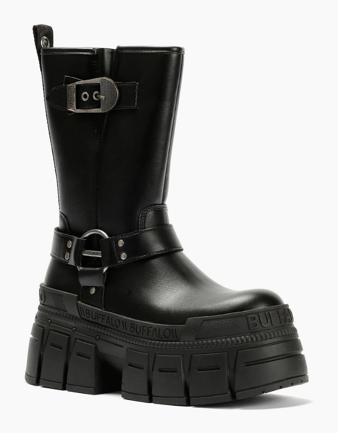 Buffalo Gospher Biker Mid Vegan Women's Black Boots
