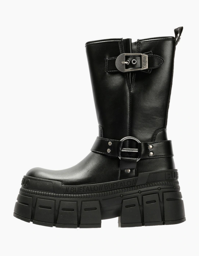 Buffalo Gospher Biker Mid Vegan Women's Black Boots