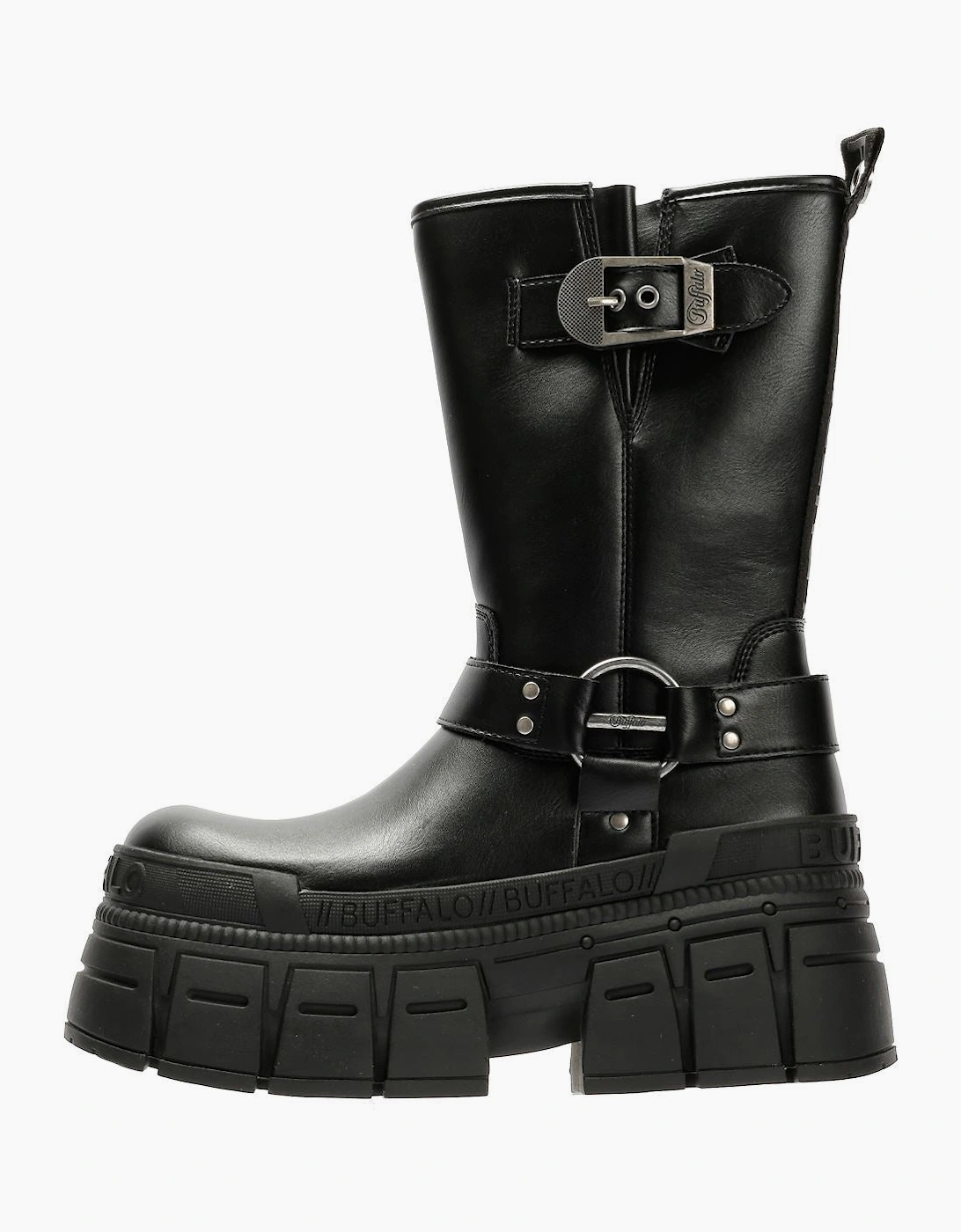 Buffalo Gospher Biker Mid Vegan Women's Black Boots