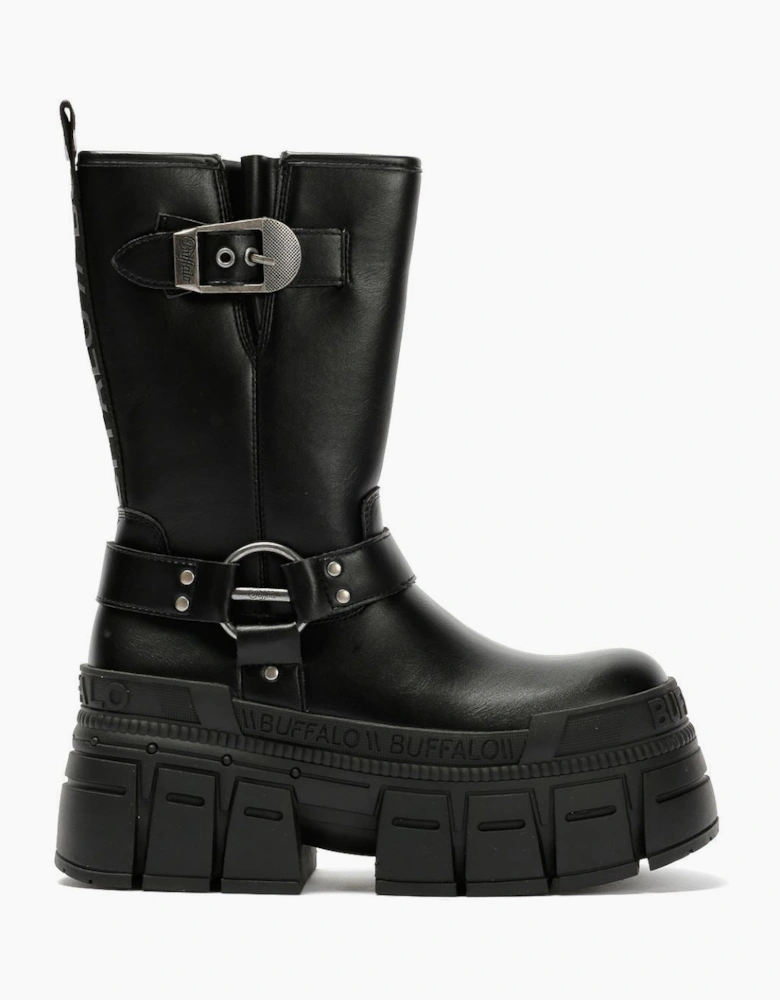 Buffalo Gospher Biker Mid Vegan Women's Black Boots