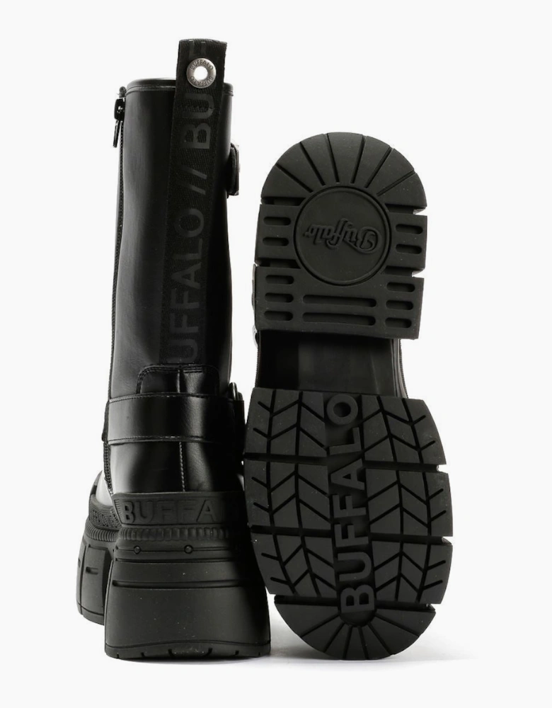 Buffalo Gospher Biker Mid Vegan Women's Black Boots