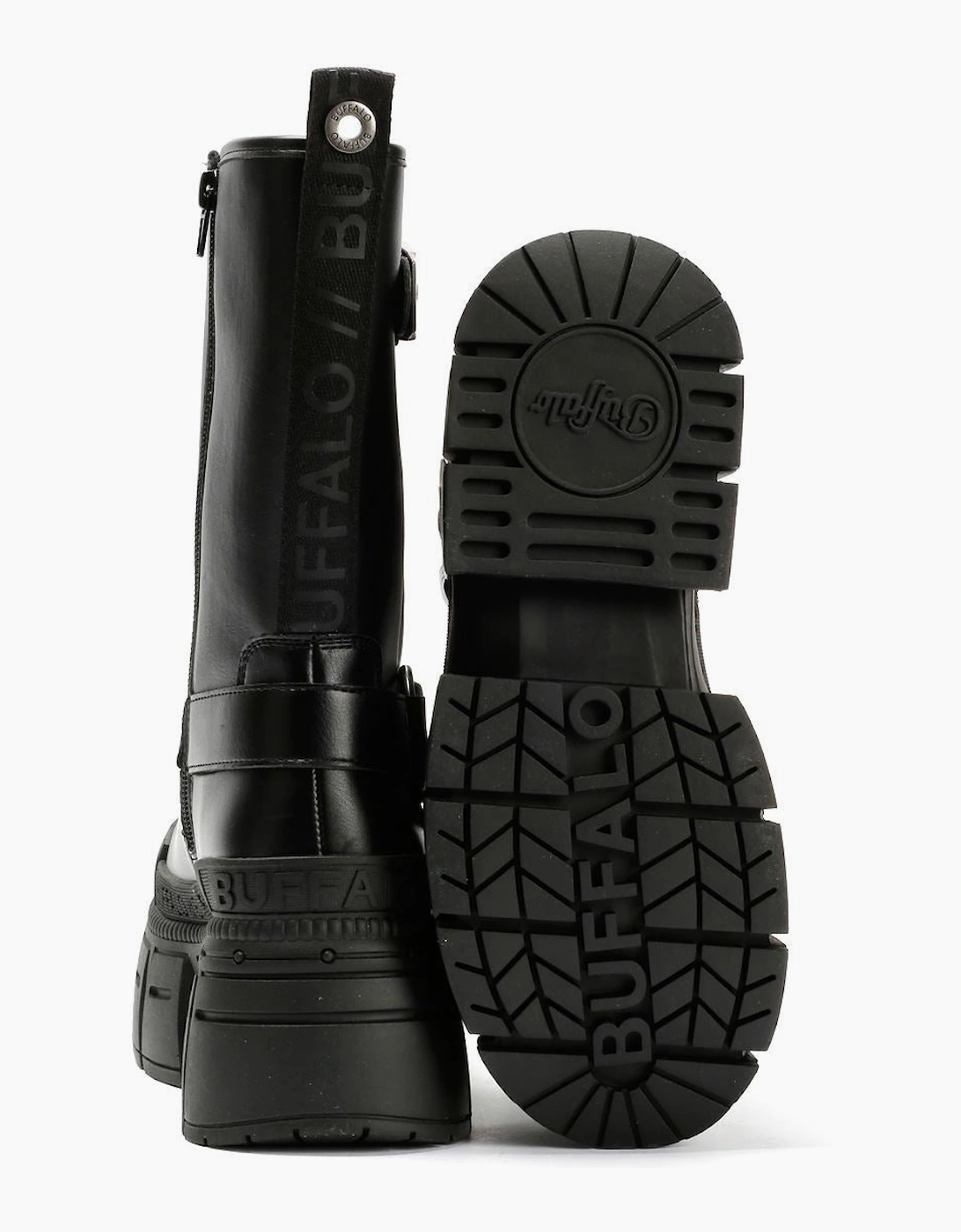 Buffalo Gospher Biker Mid Vegan Women's Black Boots