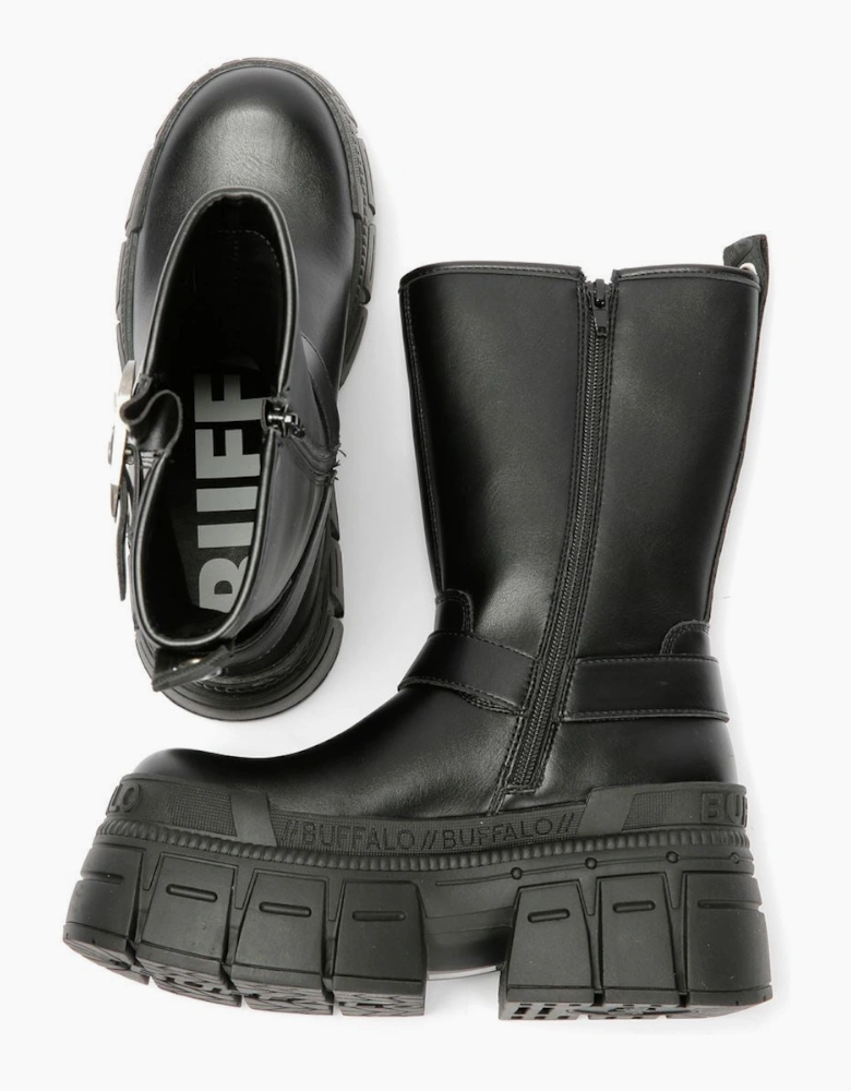 Buffalo Gospher Biker Mid Vegan Women's Black Boots