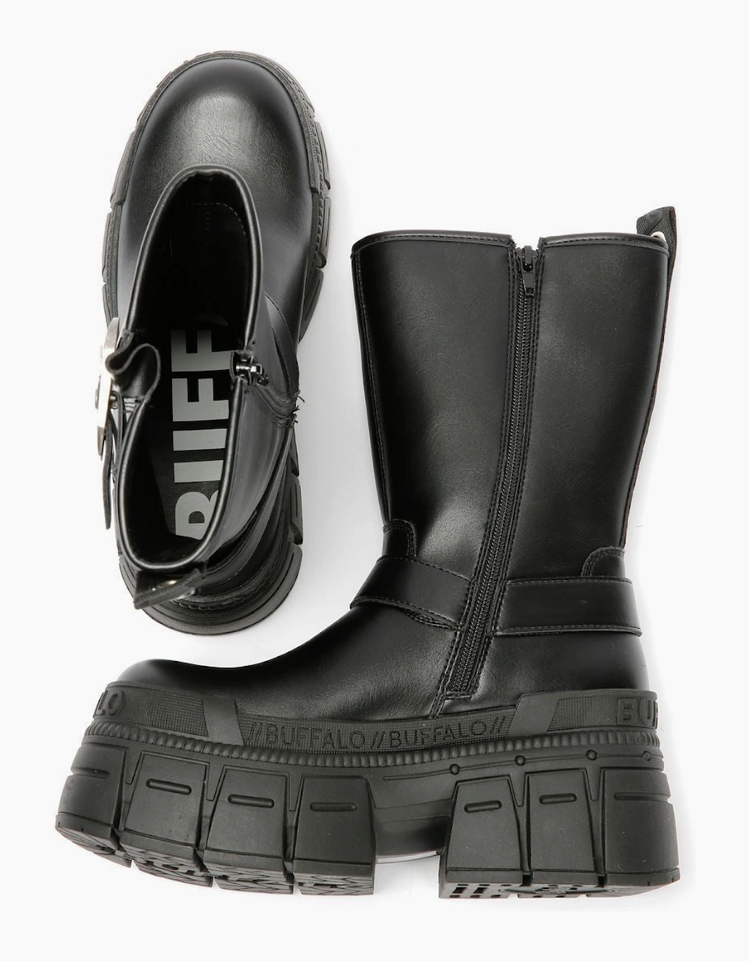 Buffalo Gospher Biker Mid Vegan Women's Black Boots