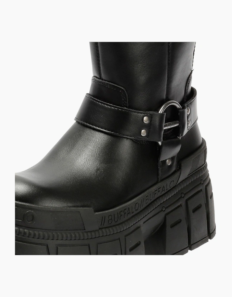 Buffalo Gospher Biker Mid Vegan Women's Black Boots