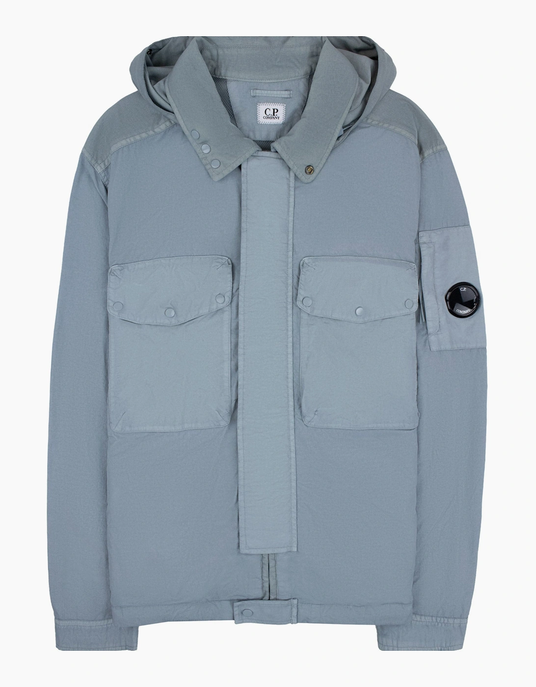 Cp Company Flatt Nylon Mixed Goggle Overshirt Silver Blue 809