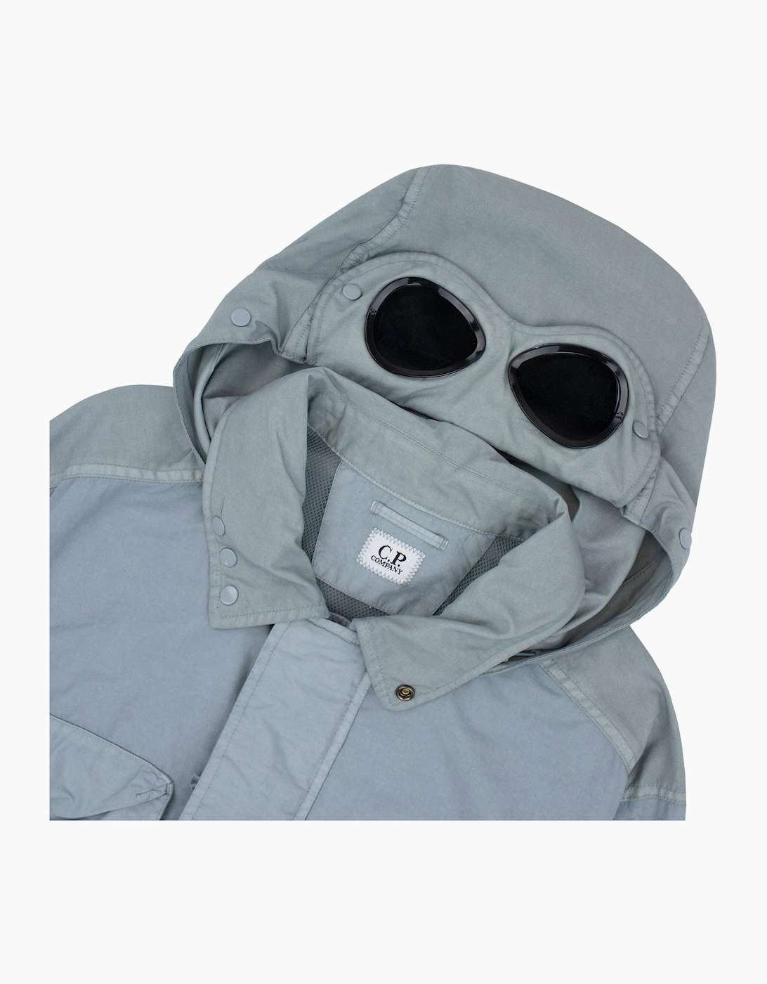Cp Company Flatt Nylon Mixed Goggle Overshirt Silver Blue 809