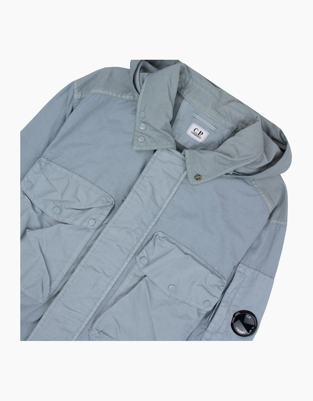 Cp Company Flatt Nylon Mixed Goggle Overshirt Silver Blue 809