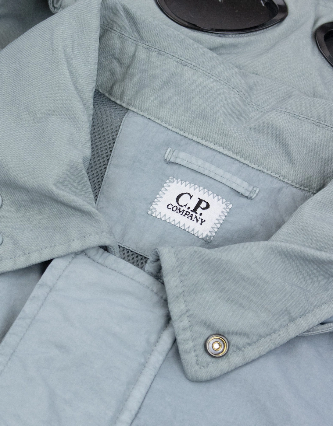 Cp Company Flatt Nylon Mixed Goggle Overshirt Silver Blue 809