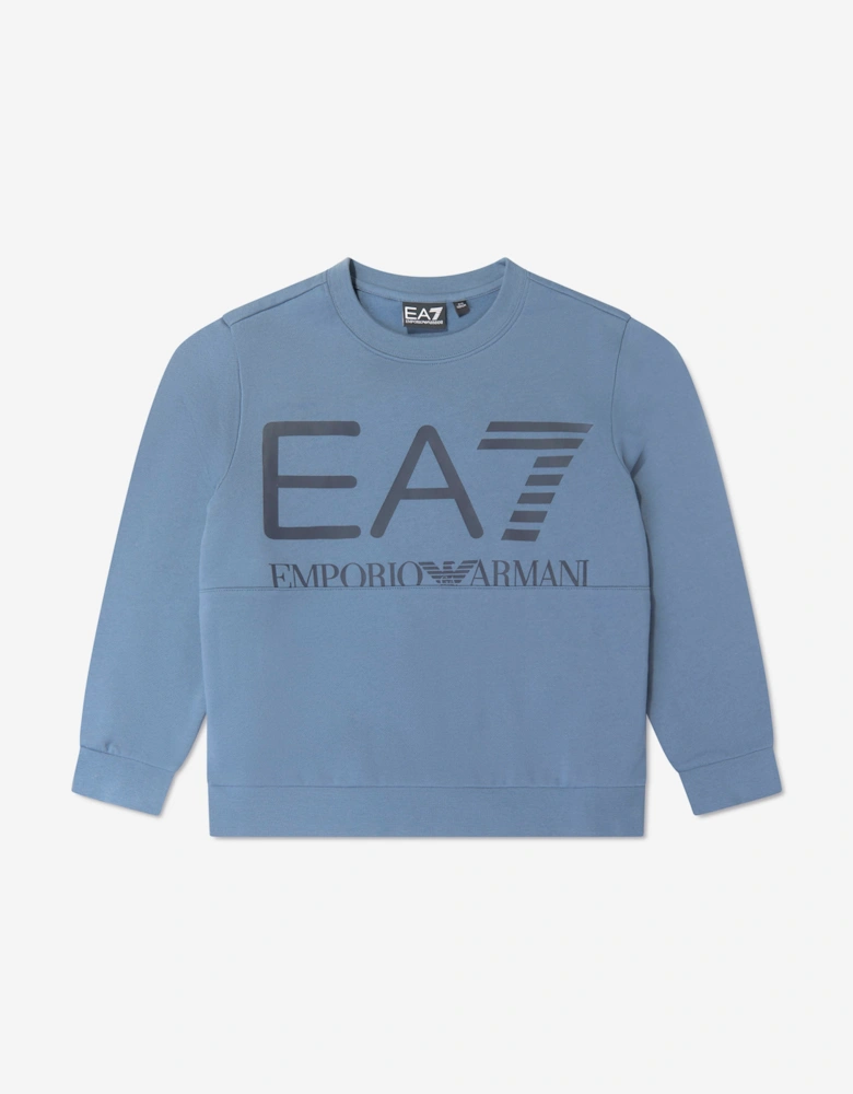 EA7 Emporio Armani Boys Train Oversize Logo Sweatshirt in Blue