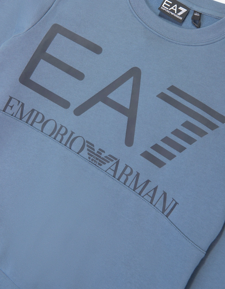 EA7 Emporio Armani Boys Train Oversize Logo Sweatshirt in Blue