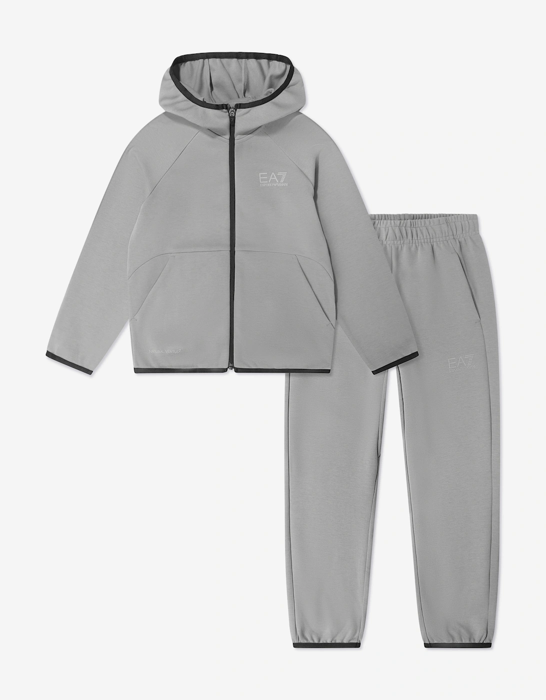 Ea7 Emporio Armani Boys Natural Ventus 7 Hooded Zip Through Tracksuit Set - Grey - Image 3