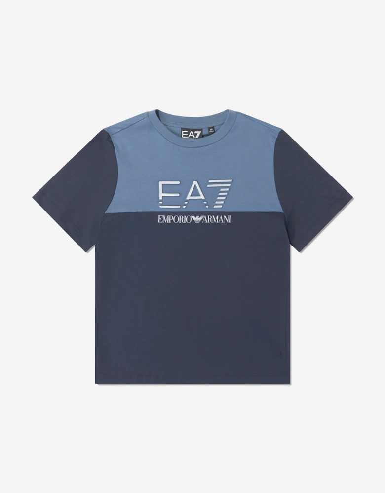 EA7 Emporio Armani Boys Train Athletic Colourblock T-Shirt in Navy