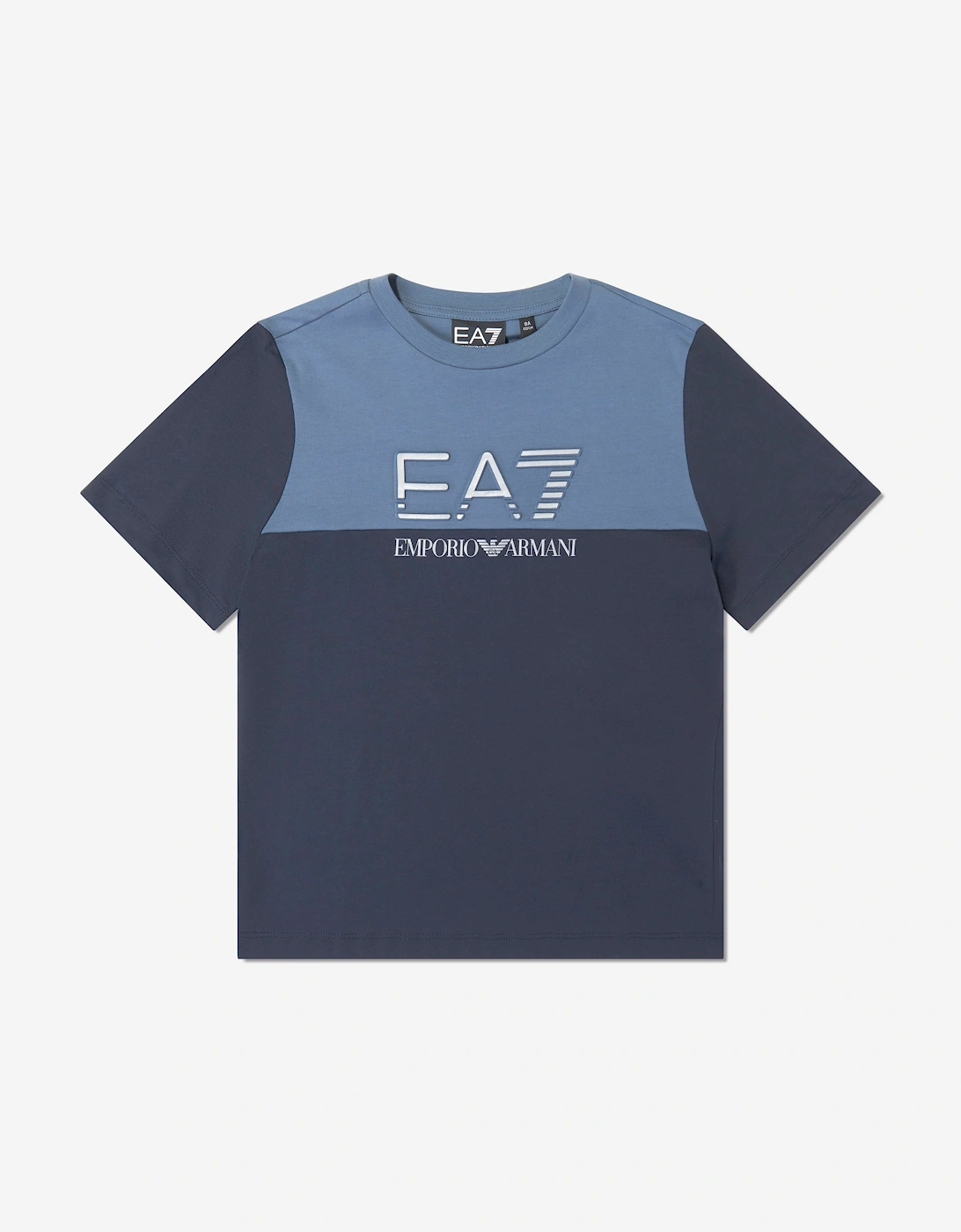 EA7 Emporio Armani Boys Train Athletic Colourblock T-Shirt in Navy