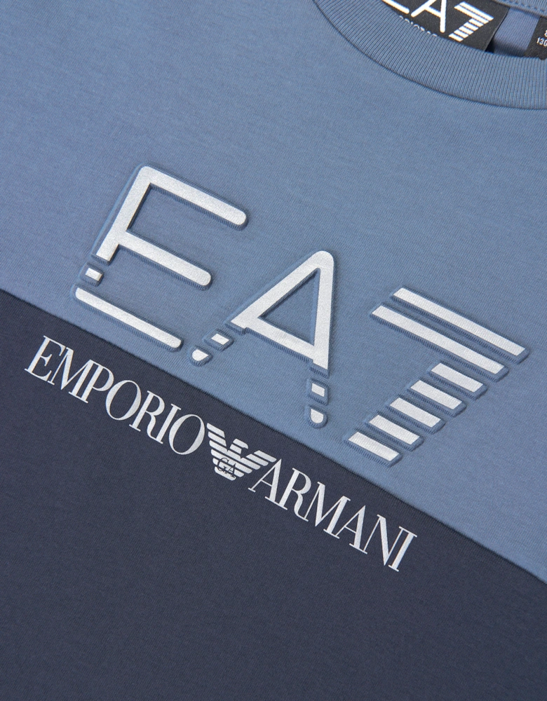 EA7 Emporio Armani Boys Train Athletic Colourblock T-Shirt in Navy