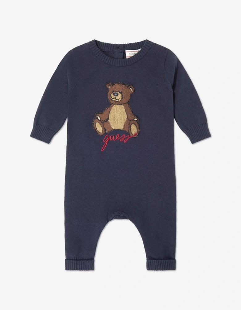 Guess Baby Teddy Bear Logo Romper in Navy