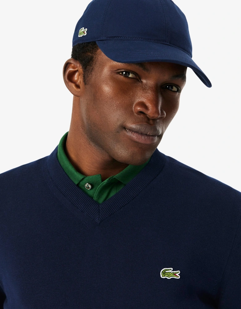 Lacoste Monochrome Jersey Mens V Neck Sweater - Navy Blue 166