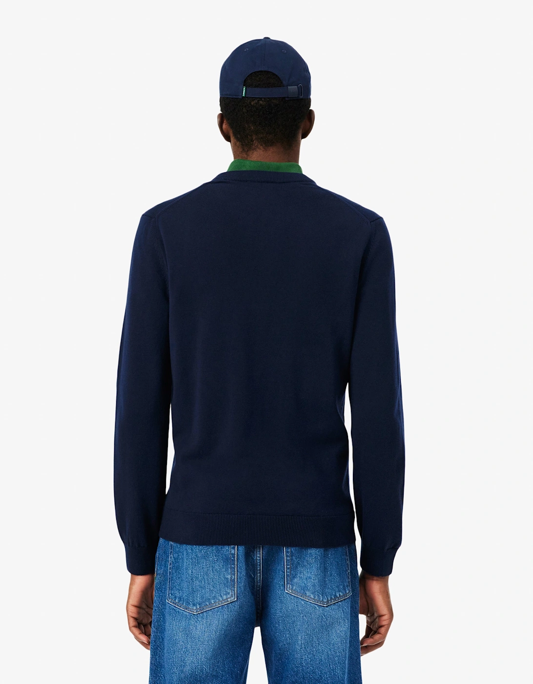 Lacoste Monochrome Jersey Mens V Neck Sweater - Navy Blue 166