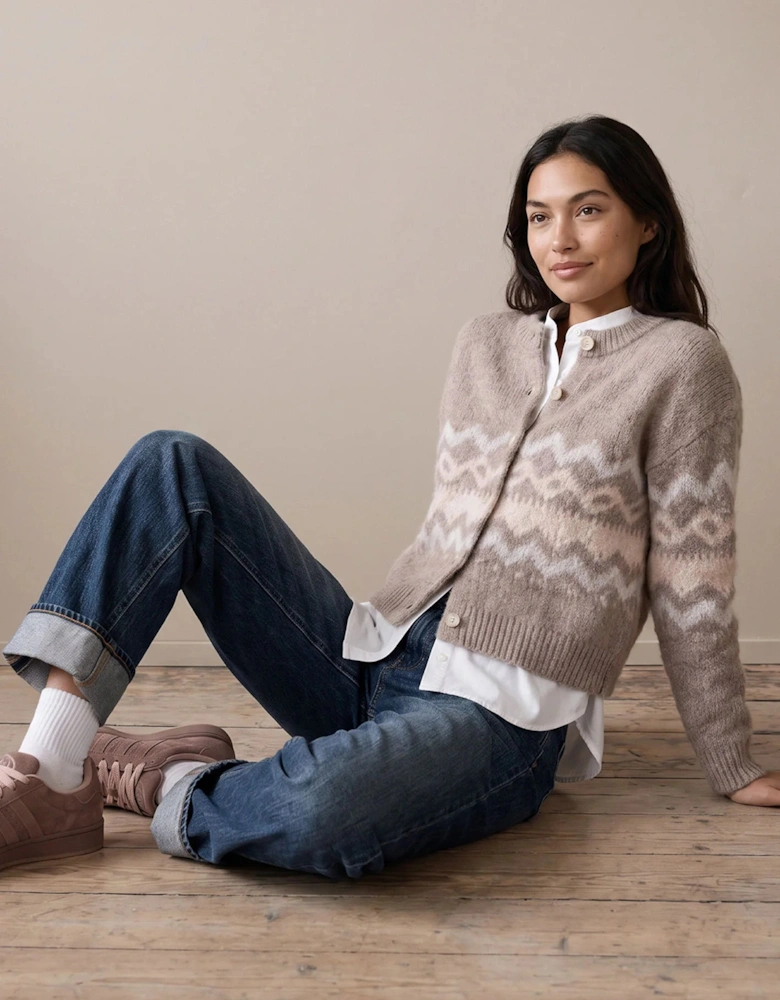 Fairisle alpaca cardigan in city taupe