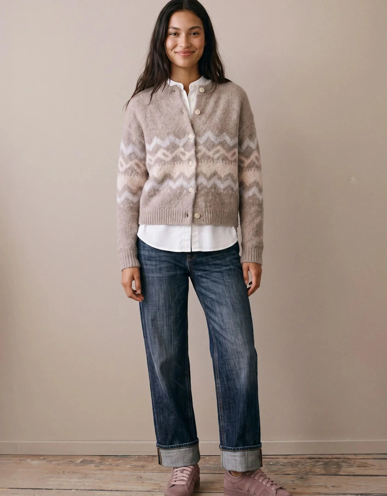 Fairisle alpaca cardigan in city taupe