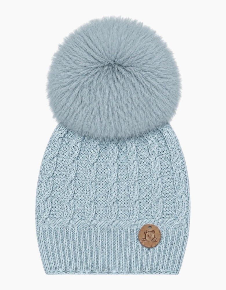 Powder Blue Knit Faux Fur Cable Hat