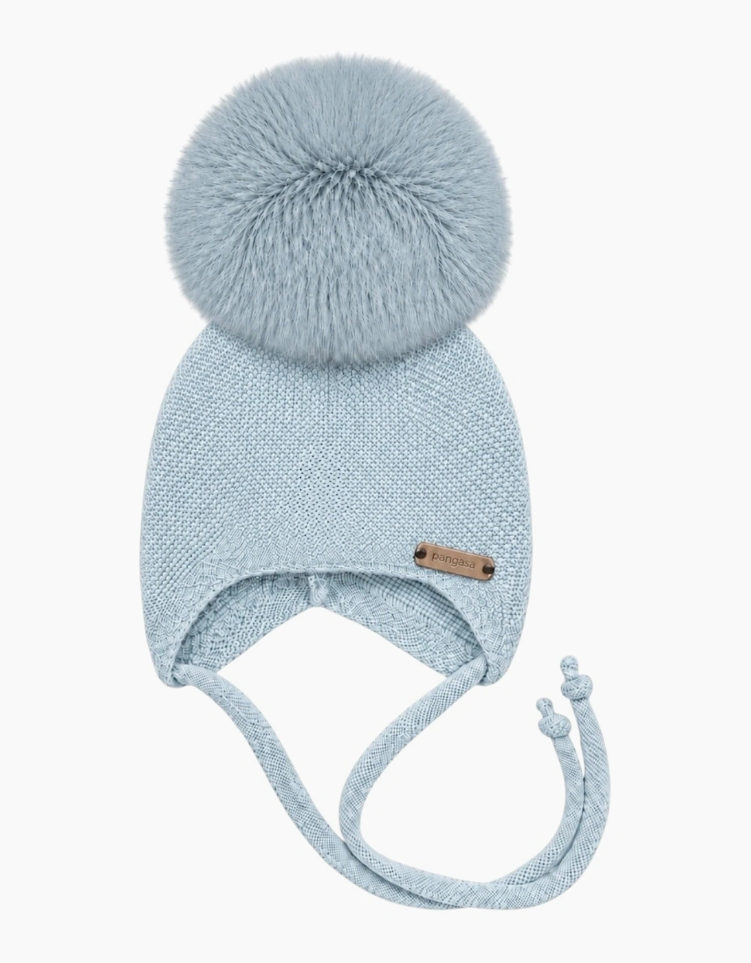 Powder Blue Knit Faux Fur Tie Hat