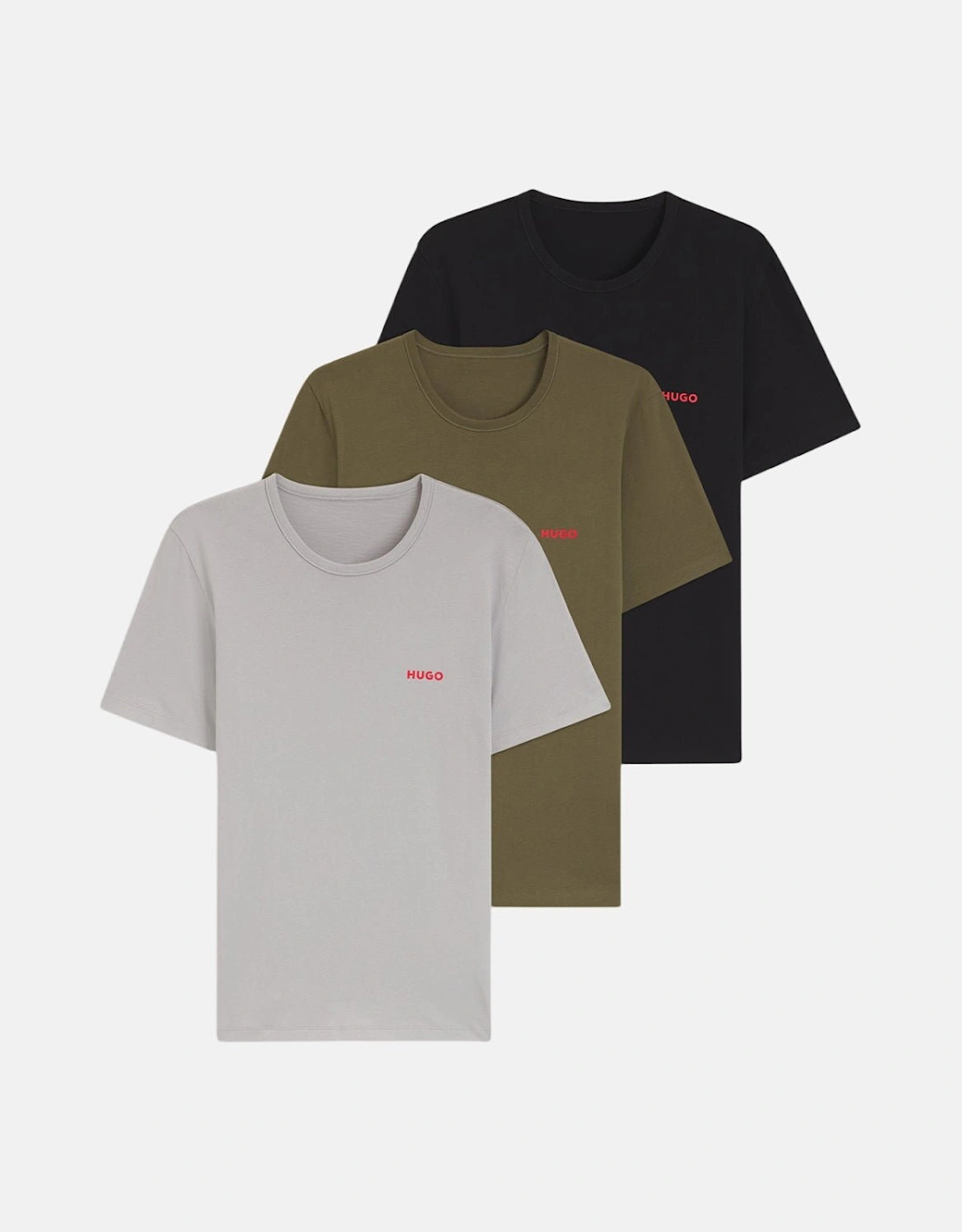 HUGO 3-Pack Cotton T-Shirts Black Grey Green