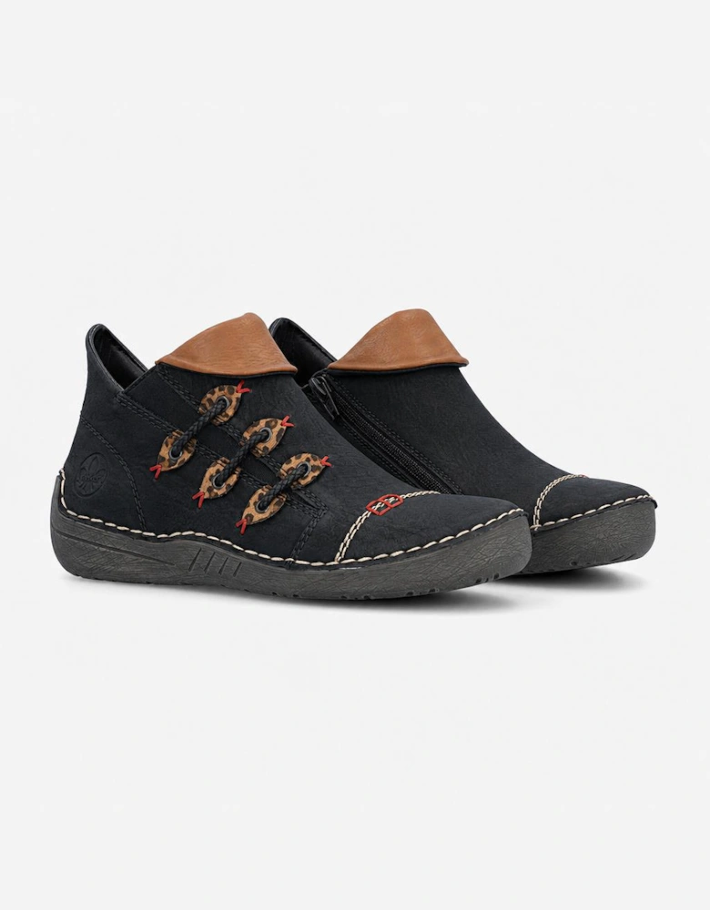Rieker 72581 Womens Ankle Boots Black/Leopard-Nut/Cayenne