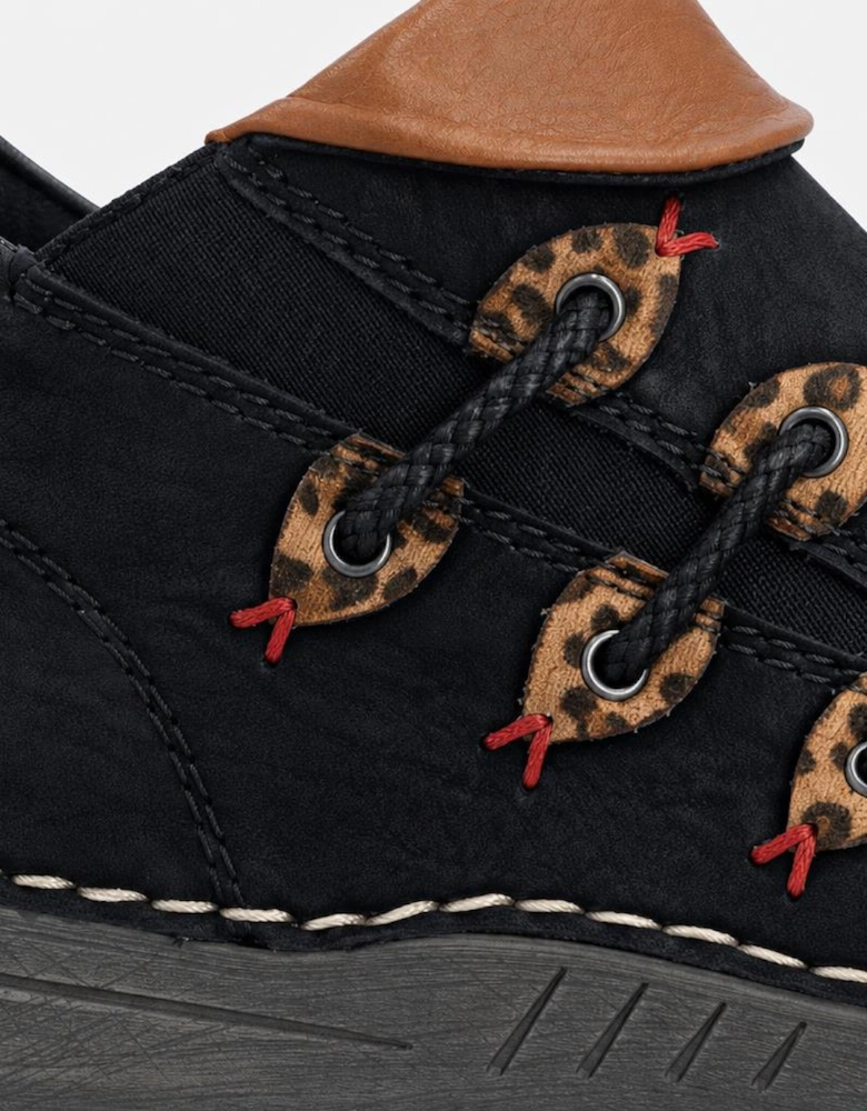 Rieker 72581 Womens Ankle Boots Black/Leopard-Nut/Cayenne