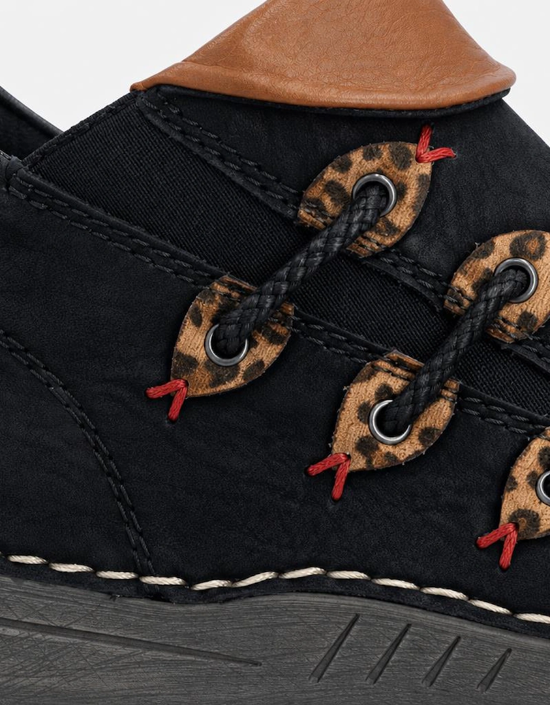 Rieker 72581 Womens Ankle Boots Black/Leopard-Nut/Cayenne