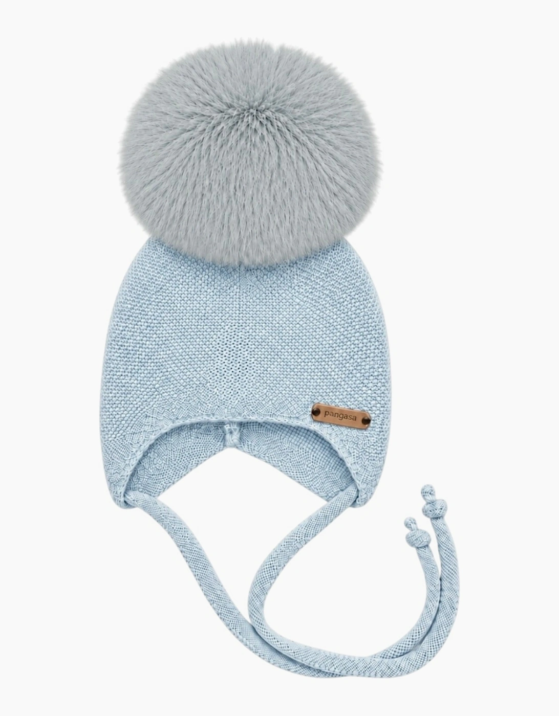 Powder Blue Knit Real Fur Tie Hat